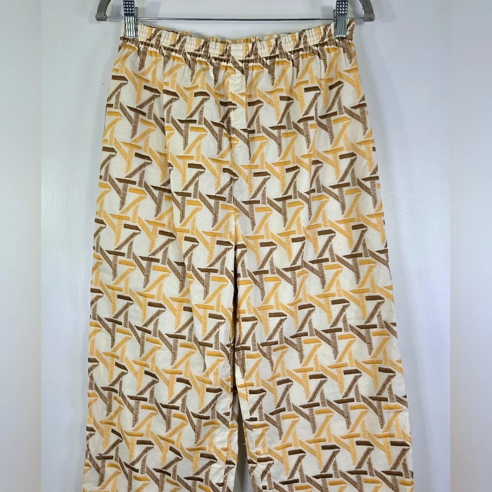 TORY BURCH BASKETWEAVE EMBROIDERED ANKLE PANTS.